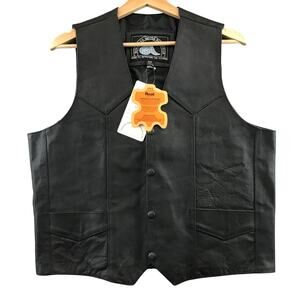 New MEN'S BLACK LEATHER HIMALAYA MOTOR BIKE WEAR VEST. SIZE 38